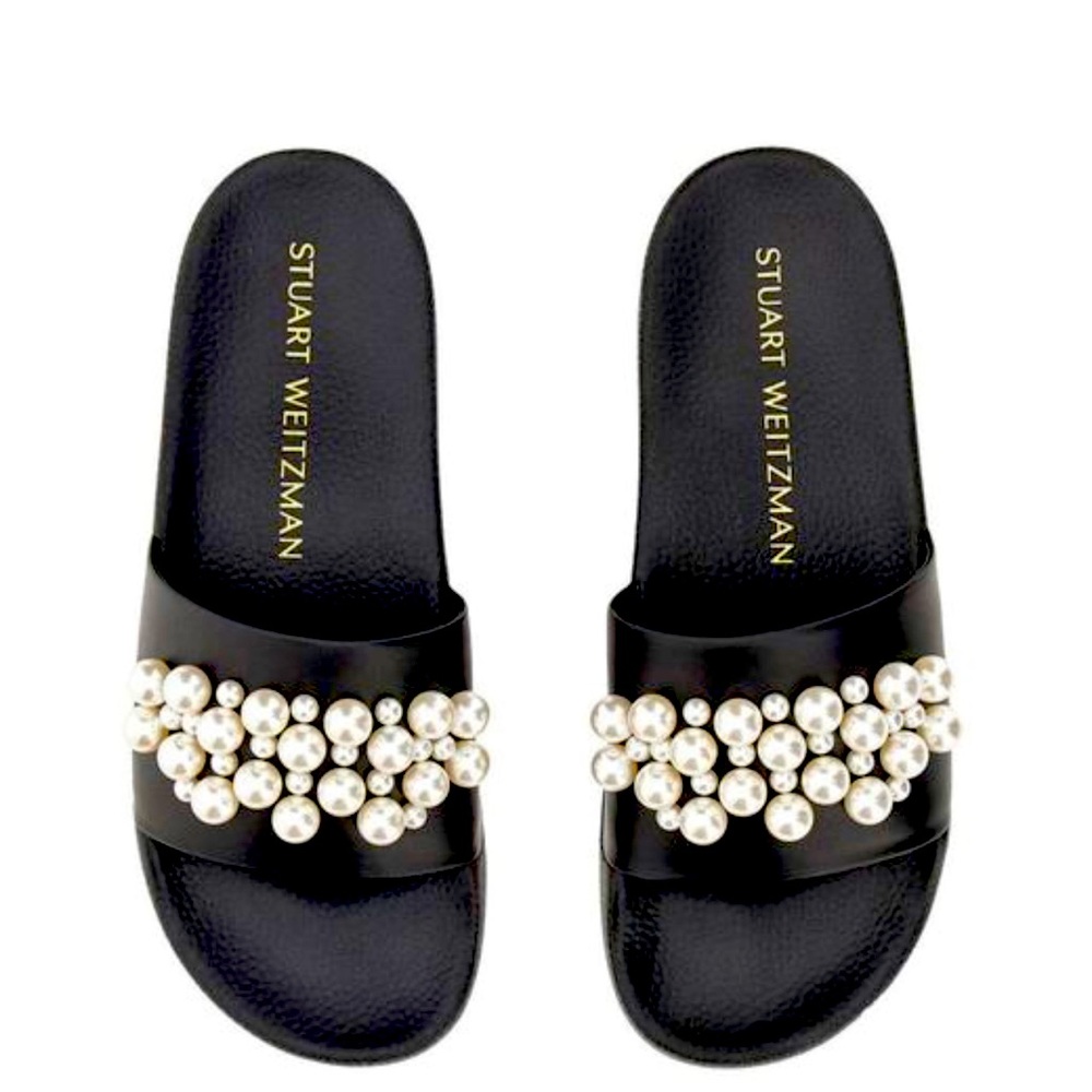 Stuart Weitzman GOLDIE SANDAL Black and Pearls